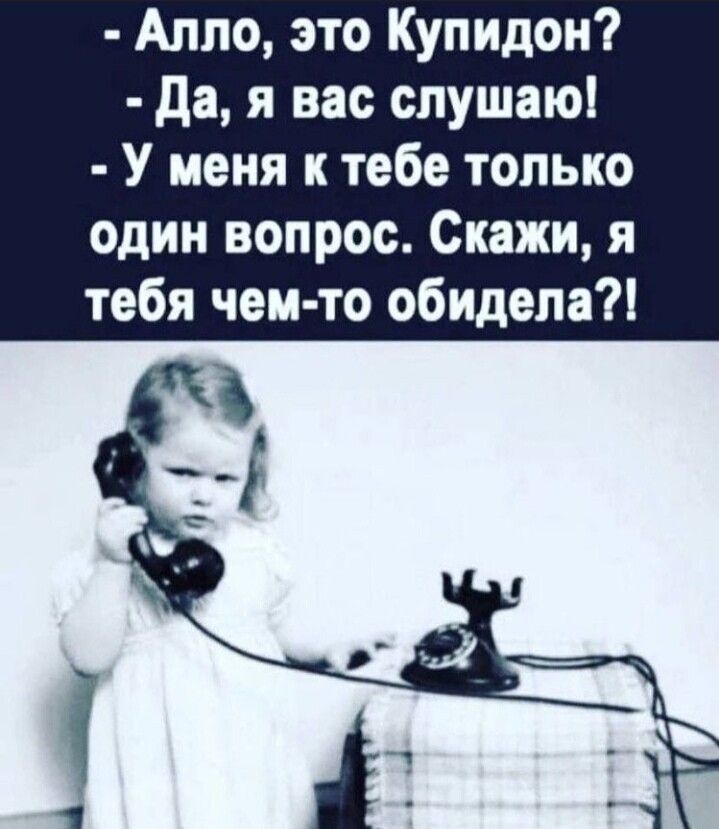 Алло это Купидон дая вас слушаю У меня к тебе только один вопрос Скажи я тебя чеи то обидела
