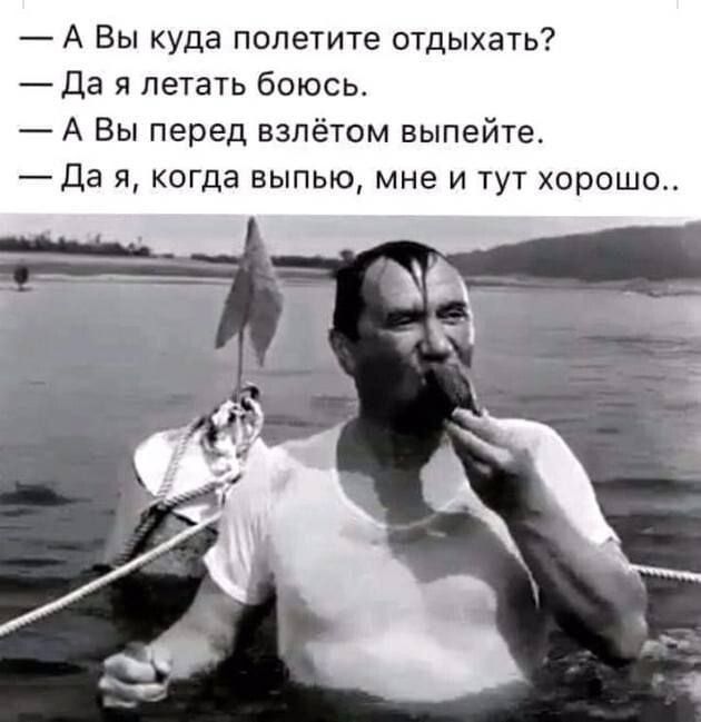 А Вы куда полетите отдыхать Да я летать боюсь А Вы перед взлётом выпейте да я когда выпью мне и тут хорошо
