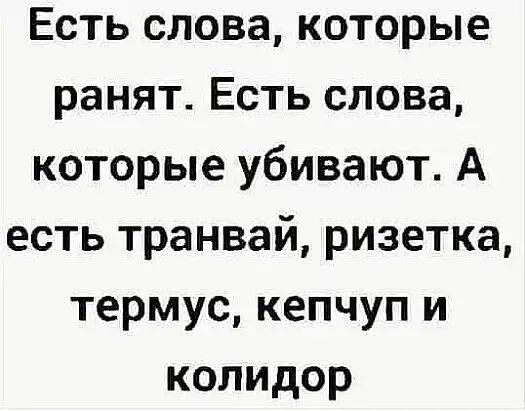 Есть слова которые ранят Есть слова которые убивают А есть транвай ризетка термус кепчуп и колидор