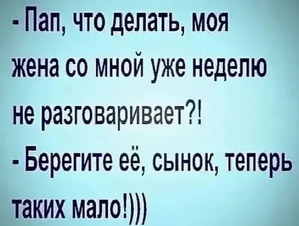 Пап что делать моя жена со мной уже неделю не разговаривает Берегите её сынок теперь таких мало