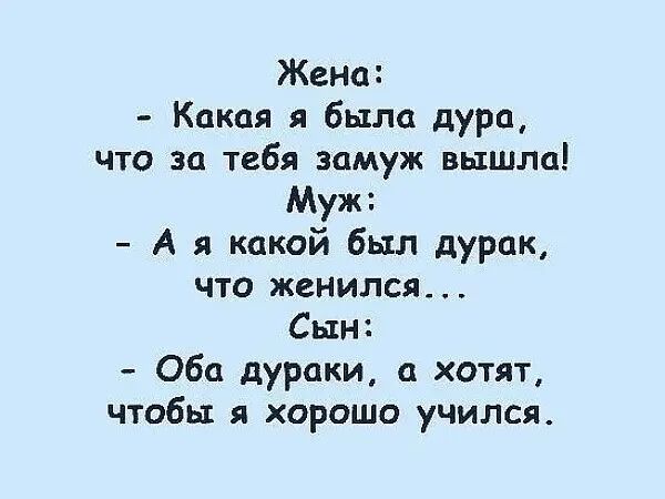 Жено Какая я была дура что за ибп замуж вышла Муж А я какой был дурак что женился Сын Оба дураки хотят чтобы я хорошо учился