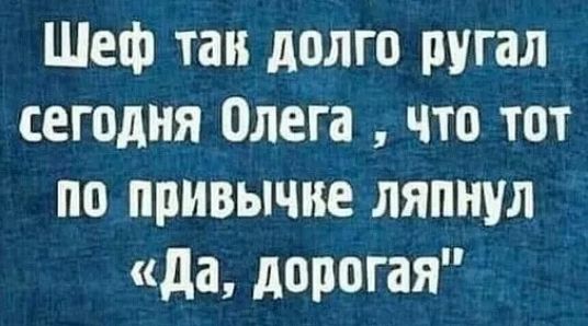Шеф так долго ругал сегодня Олега что тот по привычке ляпнул да дорогая