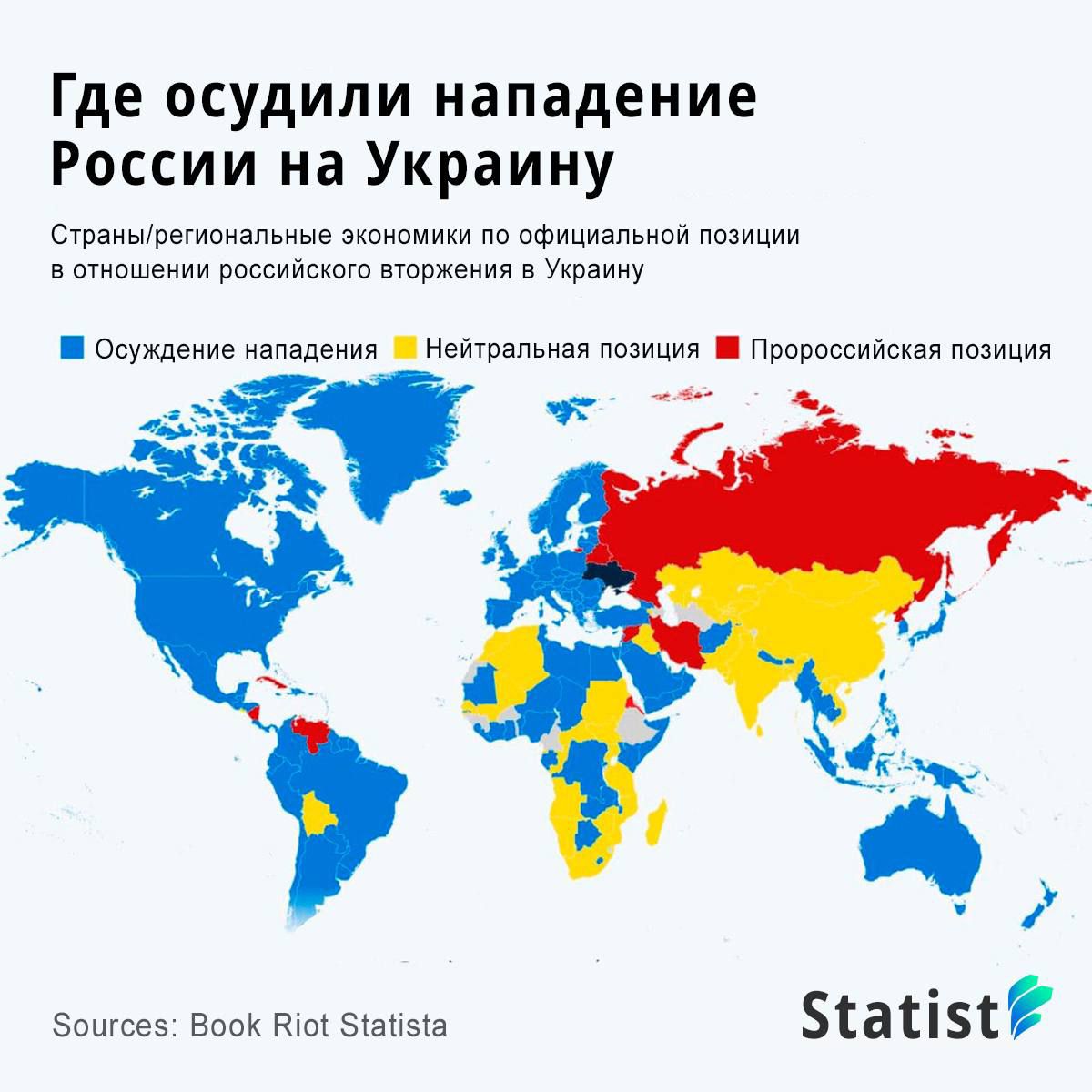 Где осудили нападение России на Украину Странырегиональные экономики по официальной позиции в отношении российского вторжения в Украину Осуждение нападения Нейтральная позиция Пророссийская позиция Зоцгсев ВооК Ніоі Зіаііэіа