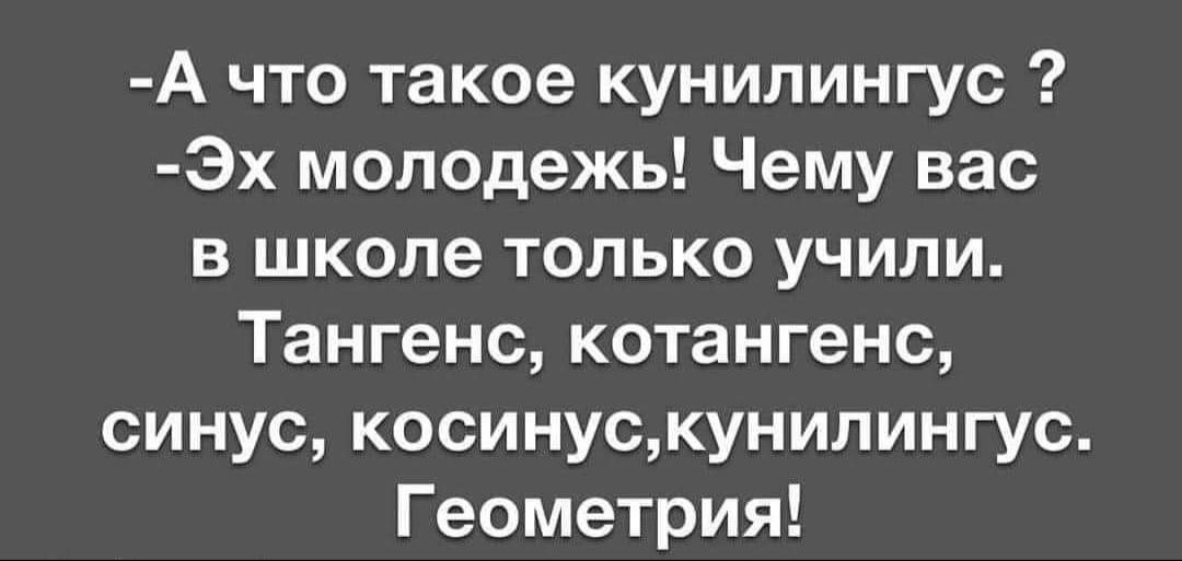 А что такое кунилингус Эх молодежь Чему вас в школе только учили Тангенс котангенс синус косинускунипингус Геометрия