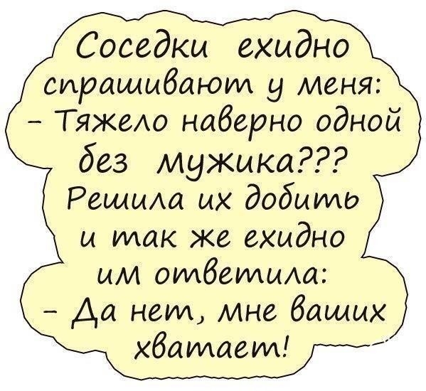 Соседкы ехидно сиращыбаюии меня Тяжело наберно одной без мужика Решиш их добыто и так же ехидно ым отбеииЫАа Да нем мне бащых кбитшем