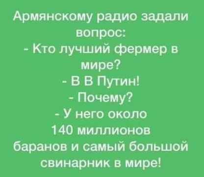 Армянскому радио задали вопрос Кто лучший фермер в мире В В Путин Почему У него около 140 миллионов баранов и самый большой свинарник в мире