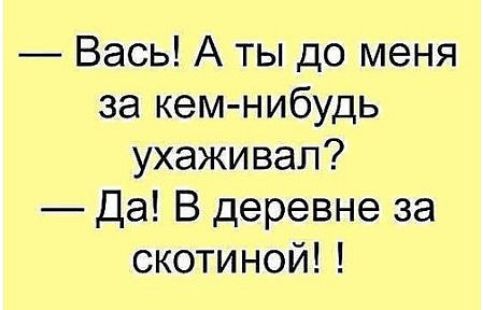 Вась А ты до меня за кем нибудь ухаживал Да В деревне за скотиной