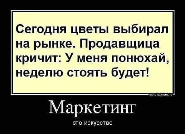 Сегодня цветы выбирал на рынке Продавщица кричит У меня понюхай неделю стоять будет Маркетинг это искусство