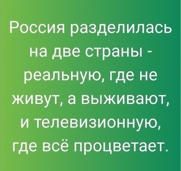 Россия разделилась на две страны реальную где не живут а выживают и телевизионную где всё процветает