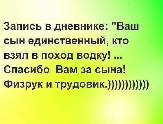 Запись в дневнике Ваш сын единственный кто взял в поход водку Спасибо Вам за сына Физрук и трудовик