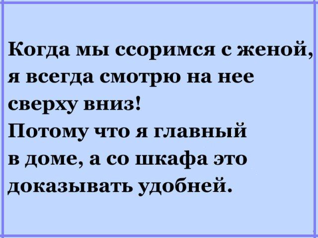 Когда мы ссоримся с женой я всегда смотрю на нее сверху вниз Потому что я главный в доме а со шкафа это доказывать удобней