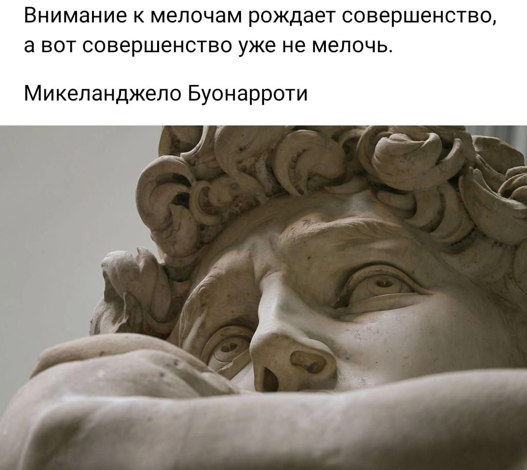 Внимание мелочам рождает совершенство а вот совершенство уже не мелочь Микеланджело Буонарроти