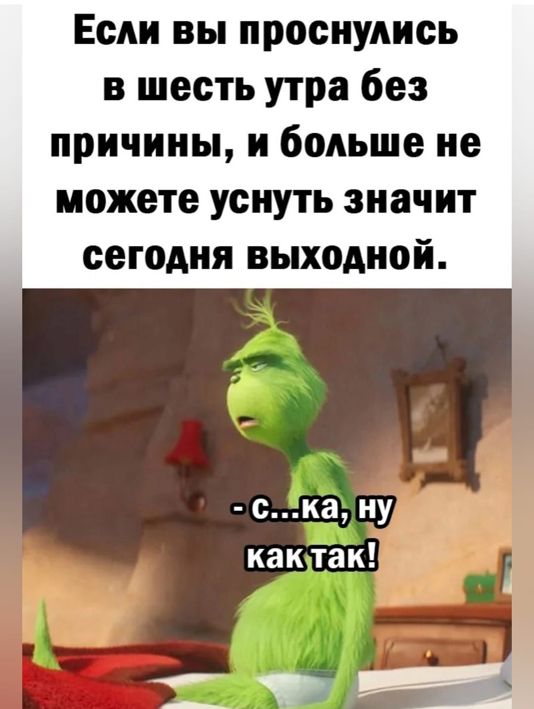 Если вы проснулись в шесть утра без причины и больше не можете уснуть значит сегодня выходной ска ну кактак 1Ы