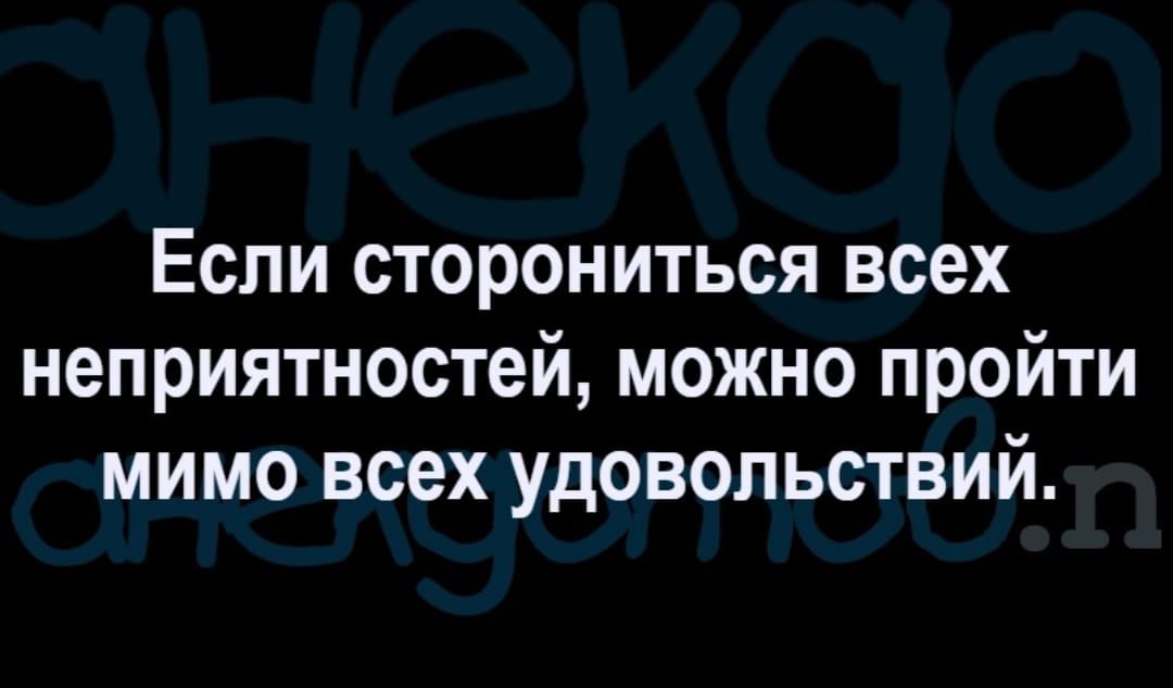 Если сторониться всех неприятностей можно пройти мимо всех удовольствий