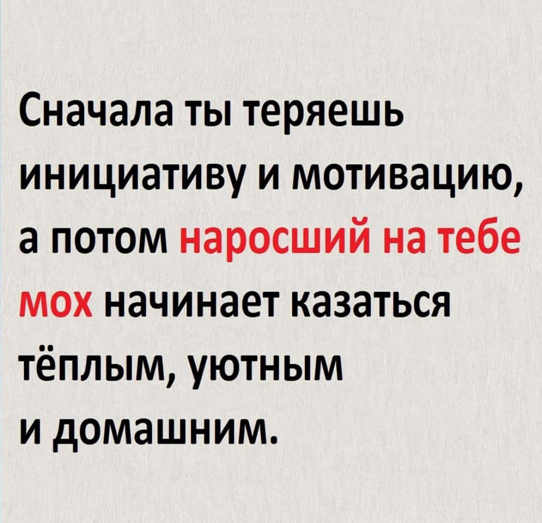 Сначала ты теряешь инициативу и мотивацию а потом наросший на тебе мох начинает казаться тёплым уютным и домашним