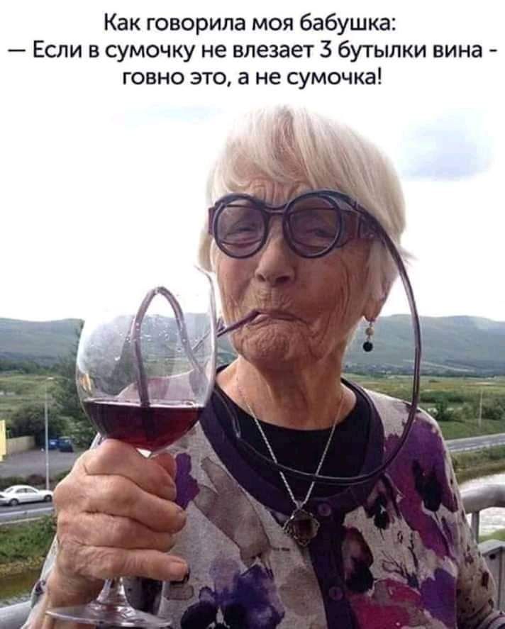 Как говорила моя бабушка Если в сумочку не влезает 3 бутылки вина говно это а не сумочка