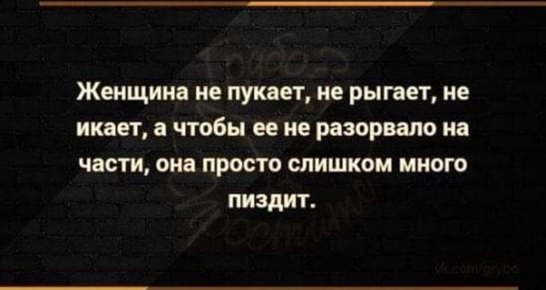 Женщина не пукает не рыгает не икает а чтобы ее не разорвало на части она просто слишком много пиздит