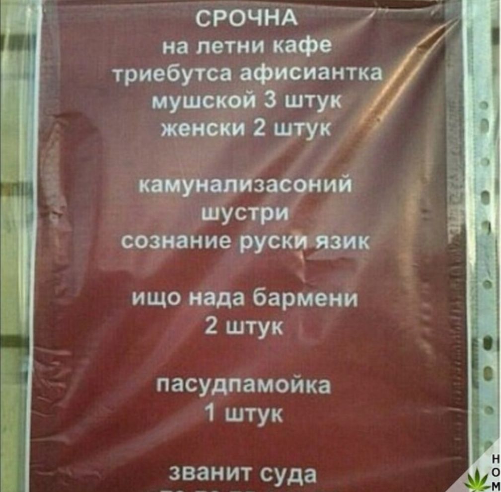завойийі Уст сознание руск ищо нада бармени 2 штук пасудпамойка 1 штук званит суда