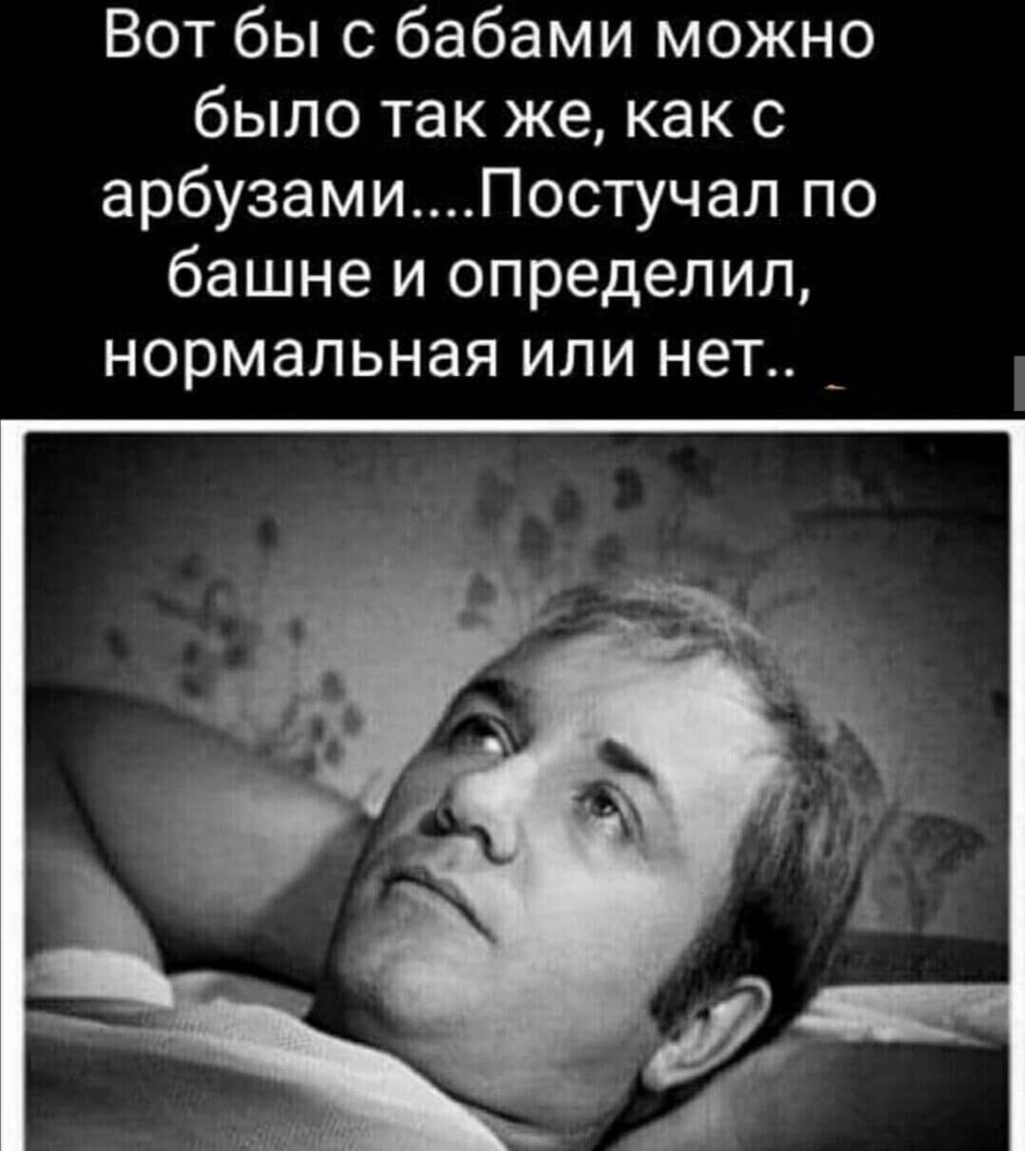 Вот бы с бабами можно было так же как с арбузамиПостучал по башне и определил нормальная или нет _ Г