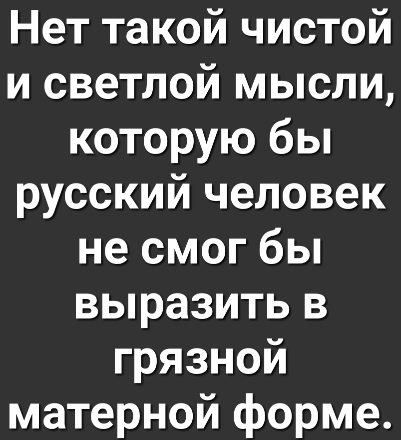 Нет такой чистой и светлой мысли которую бы русский человек не смог бы выразить в грязной матерной форме