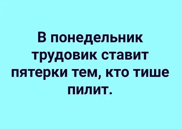 В понедельник трудовик ставит пятерки тем кто тише пилит