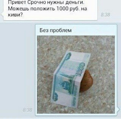 Привет Срочно нужны деньги Можешь положить 1 от руб на киви Без прпблем