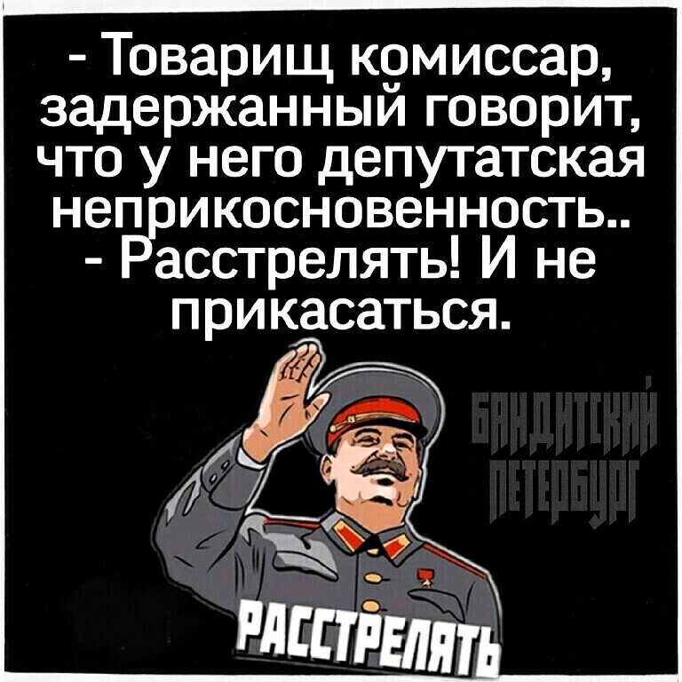 Товарищ к9миссар задержанным говорит что у него депутатская неп икосновенность асстрелять И не прикасаться