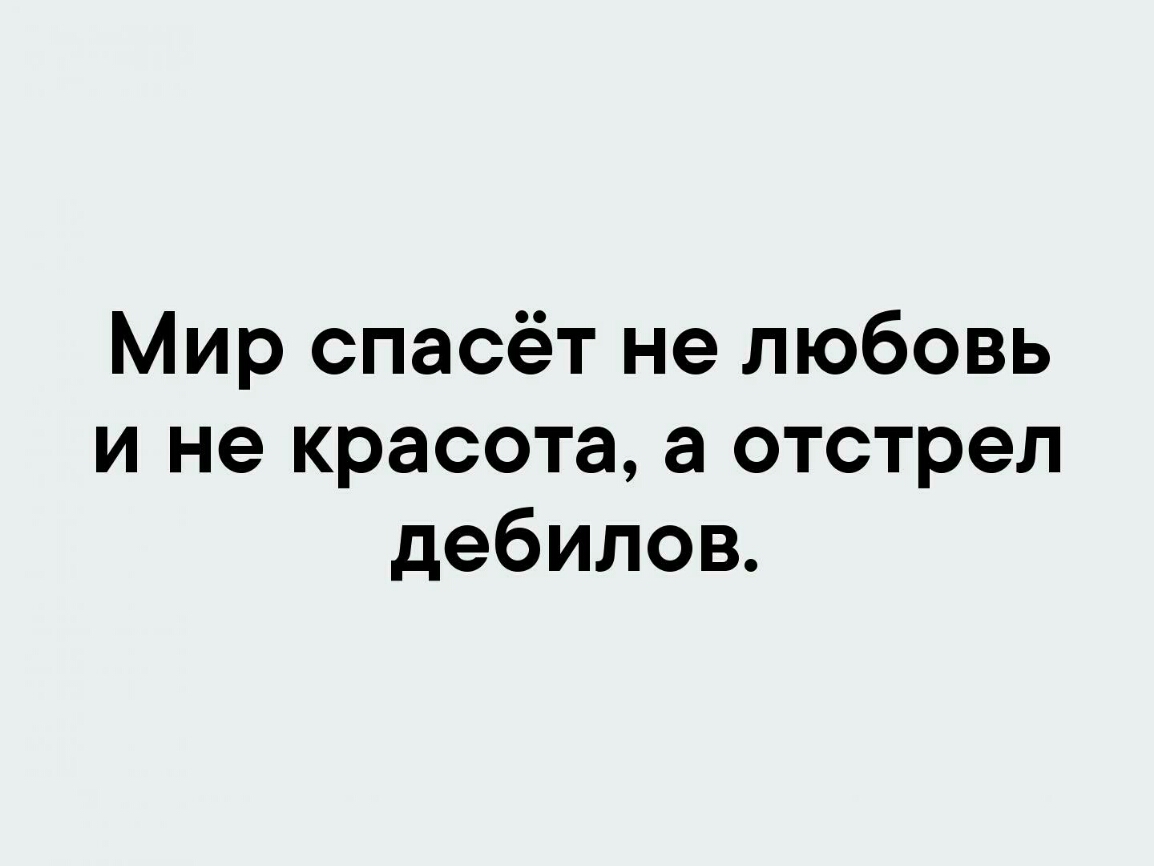 Мир спасёт не любовь и не красота а отстрел дебилов