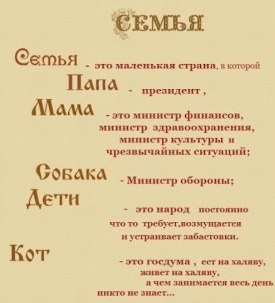 ЁЁЕЬСЬЯ етья это мыенькц пранщнтюрой Папа _ _ Мама это министр финансов министр здрцоохряиешц министр культуры и чрезвычдйиых ситудций СОБАК _ Министр обороны Дети т нярод посющо ч ю тв требует озиушеш и устрица зяби пики Кот это госдума ид хдд ку и ил ци чех паши пц им дсп пино не или