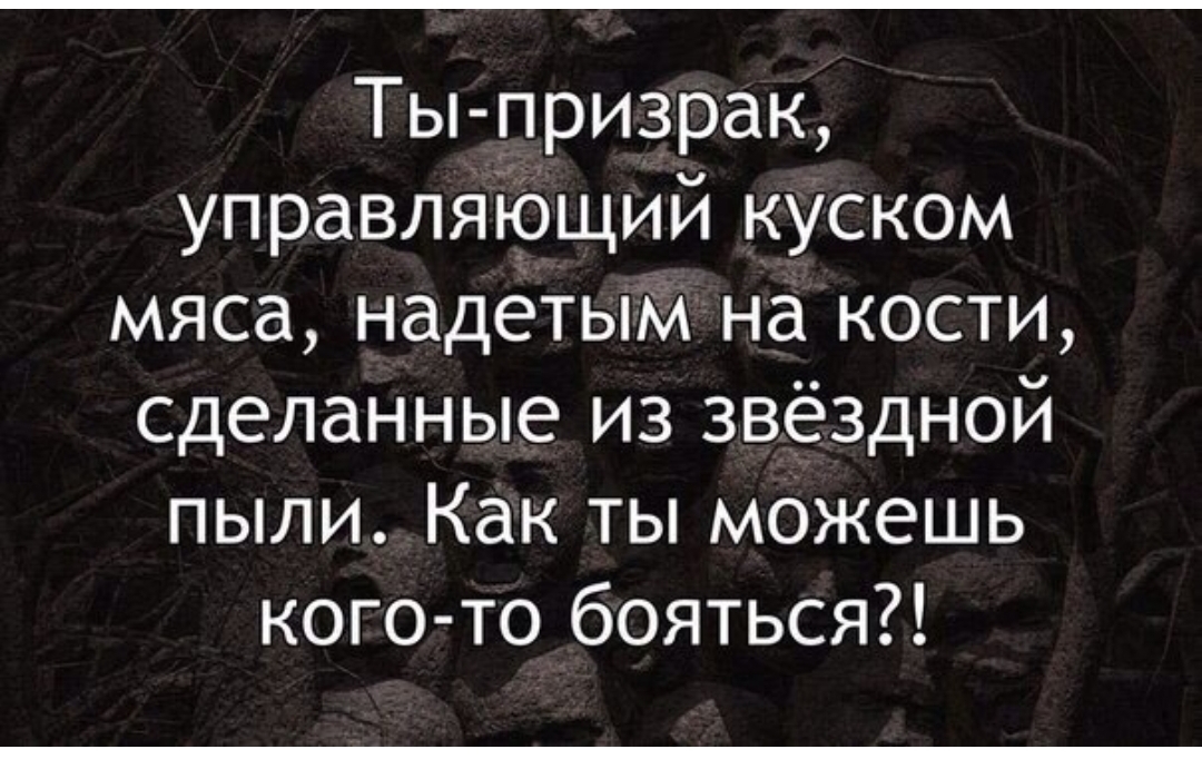 Тьъпризрак управляіощий куском мяса надетым на кости сделанные из звёздной пыли Как ты можешь кого то бояться