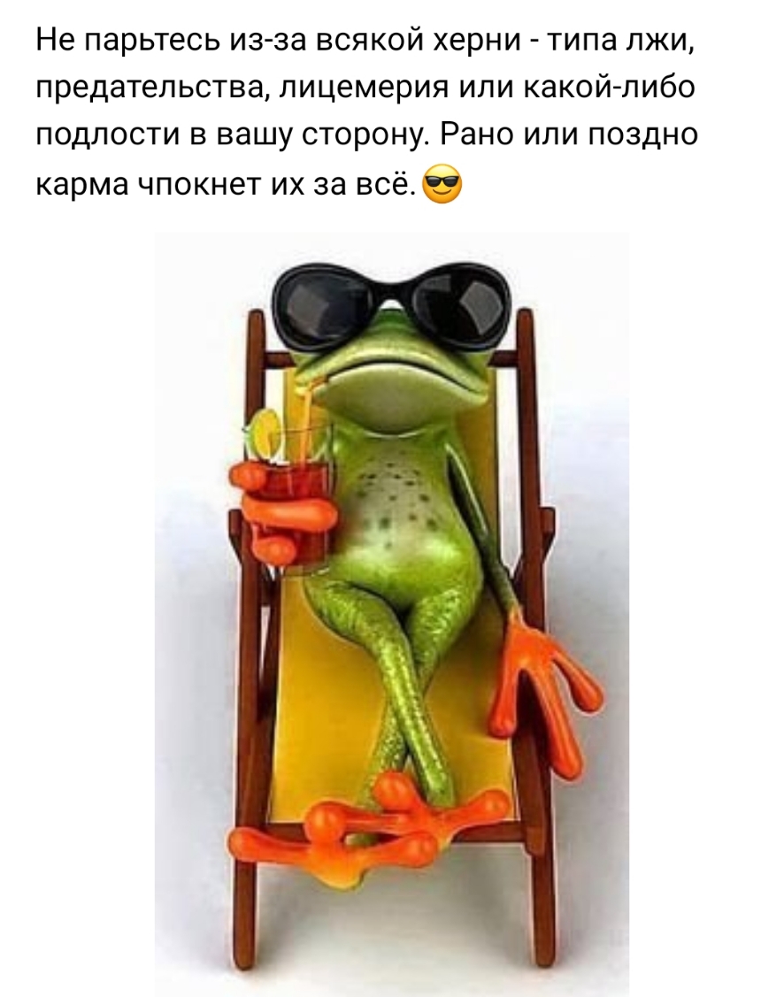 Не парьтесь из за всякой херни типа лжи предательства лицемерия или какой либо подлости в вашу сторону Рано или поздно карма чпокнет их за всё