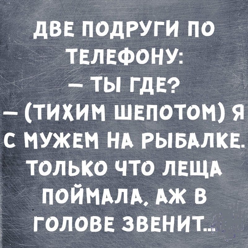 двв подруги по ТЕЛЕФОНУ ты гдв _ тихим швпотот я с мужем НА РЫБАЛКЕ только что лвщд ПОЙМАЛА ж в головв звенит
