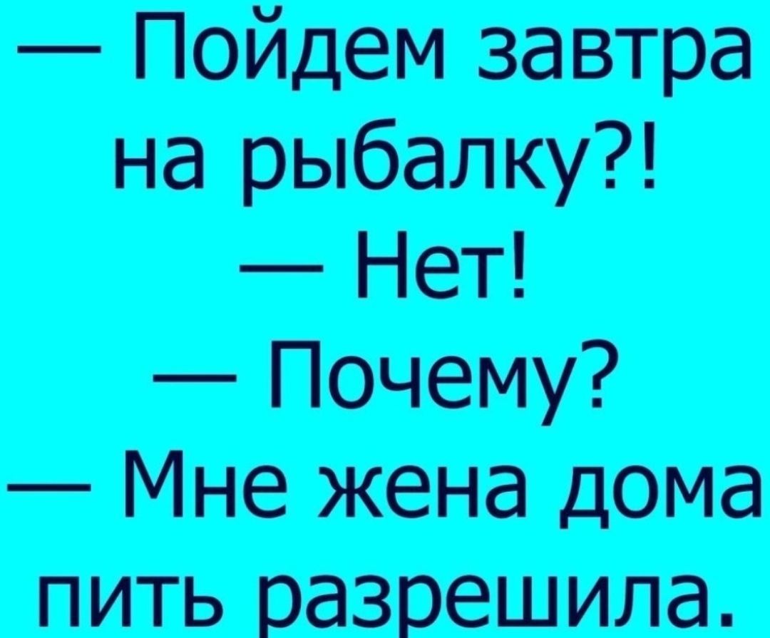 Пойдем завтра на рыбалку Нет Почему Мне жена дома пить разрешила