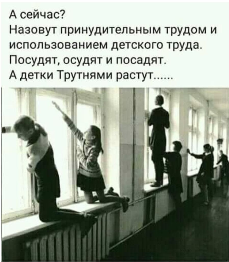 А сейчас Назовут принудительным трудом и использованием детского труда Посудят осудят и посадят А детки Трутнями растут