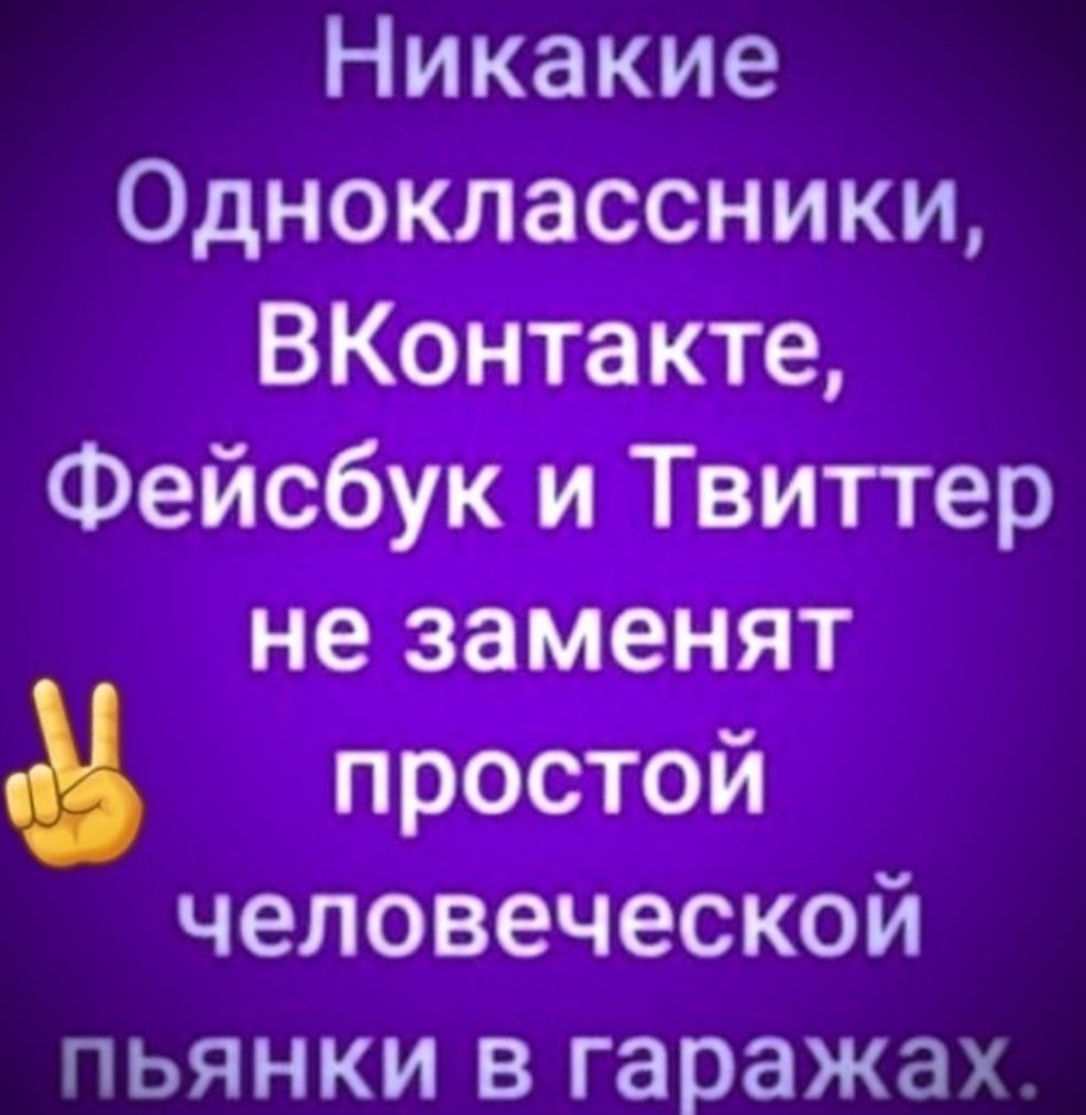 Никакие Одноклассники ВКонтакте Фейсбук и Твиттер не заменят простой человеческой пьянки в гаражах