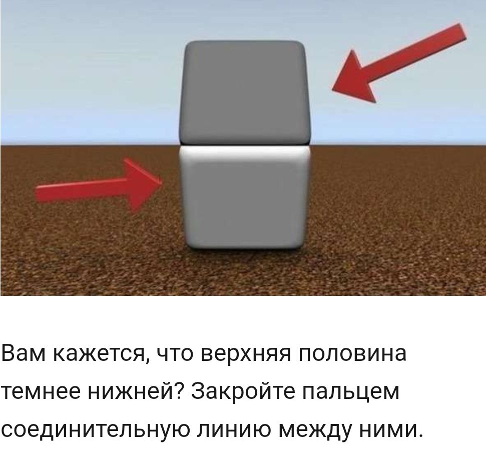 ВЭМ КдЖЗТСЯ ЧТО ВЭРХНЯЯ ПОЛОВИНд темнее нижней Закройте пальцем соединительную линию между ними