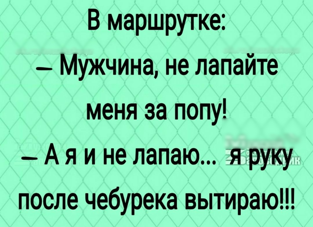 В маршрутке _ Мужчина не лапайте меня за попу _ А я и не лапаю я руку после чебурека вытираю