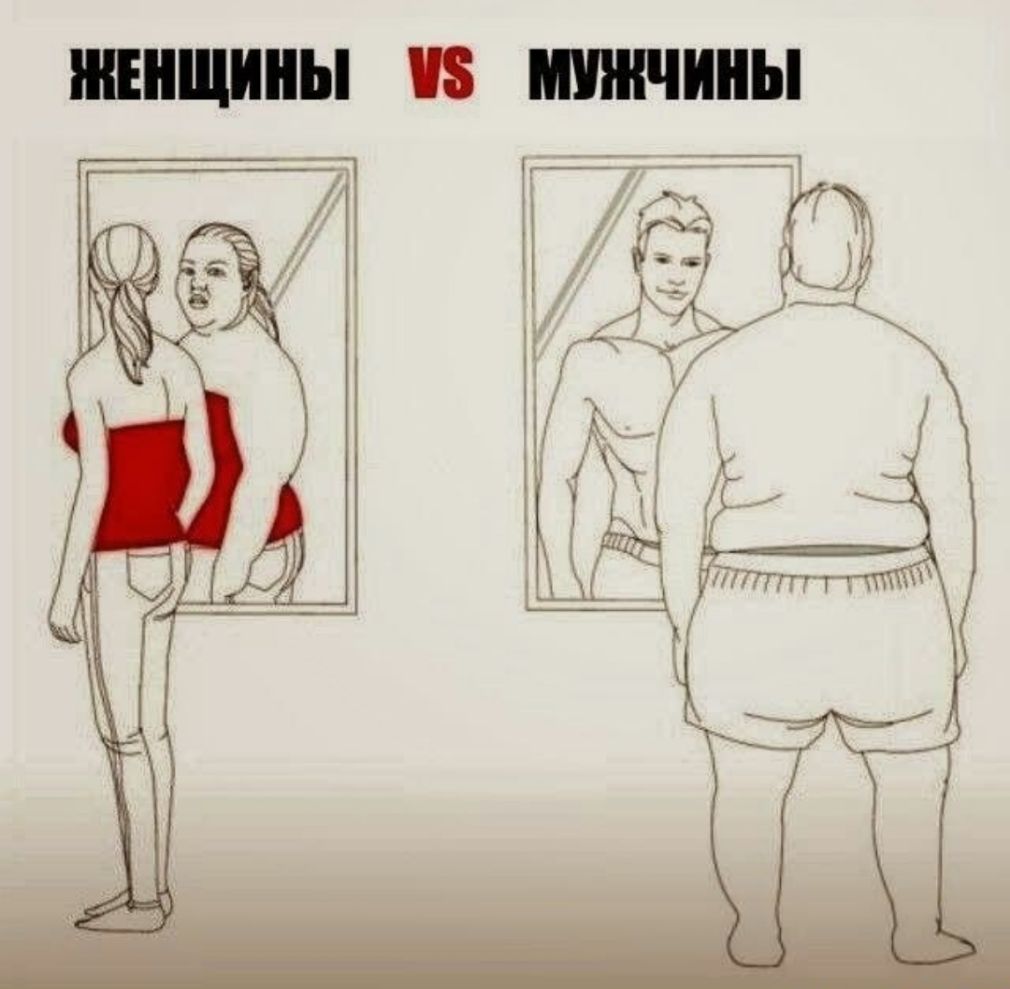 Мужик видит. Как видят себя мужчины и женщины в зеркале. Женщина зеркало мужчины. Мужчина и женщина в зеркале юмор. Женщины против мужчин приколы.
