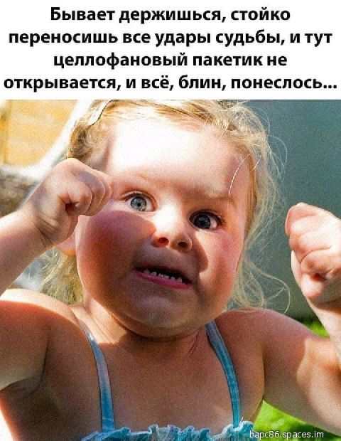 Бывает держишься, стойко переносишь все удары судьбы, и тут целлофановый пакетик не открывается, и всё, блин, понеслось...