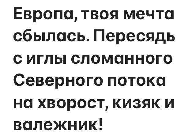 Европа твоя мечто сбылось Пересядь с иглы сломанного Северного потока на хворост кизяк и валежник