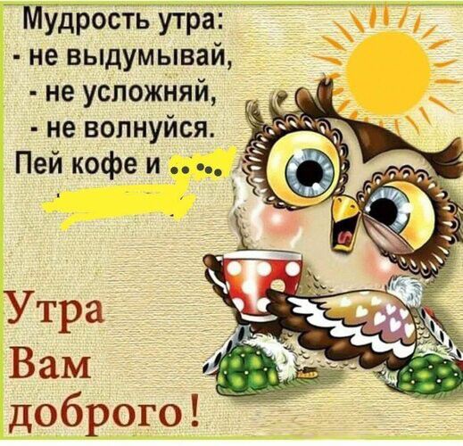 Мудрость утра не выдумывай не усложняй не волнуйся Пей кофе и Утра Вам доброго