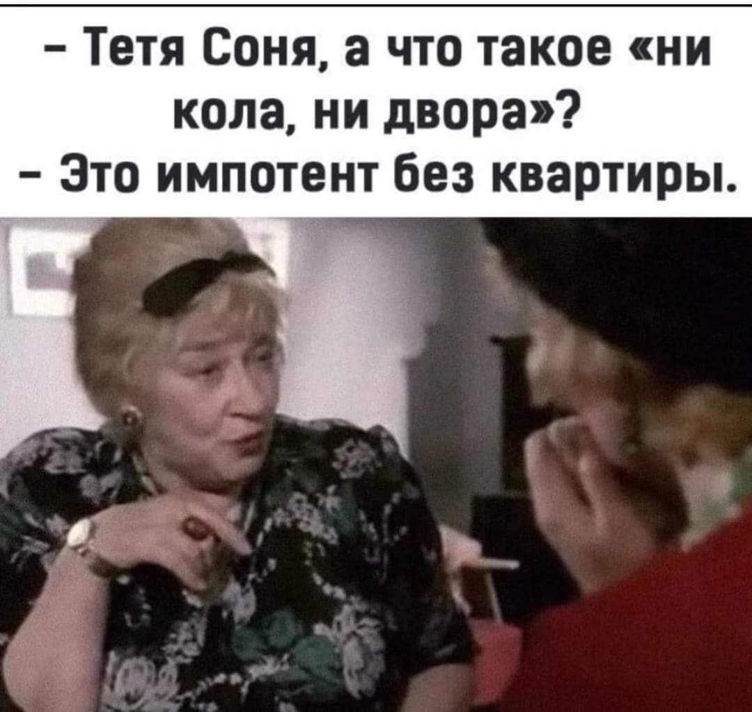 Тетя Соня а что такое ни кола ни двора Зто импотент без квартиры