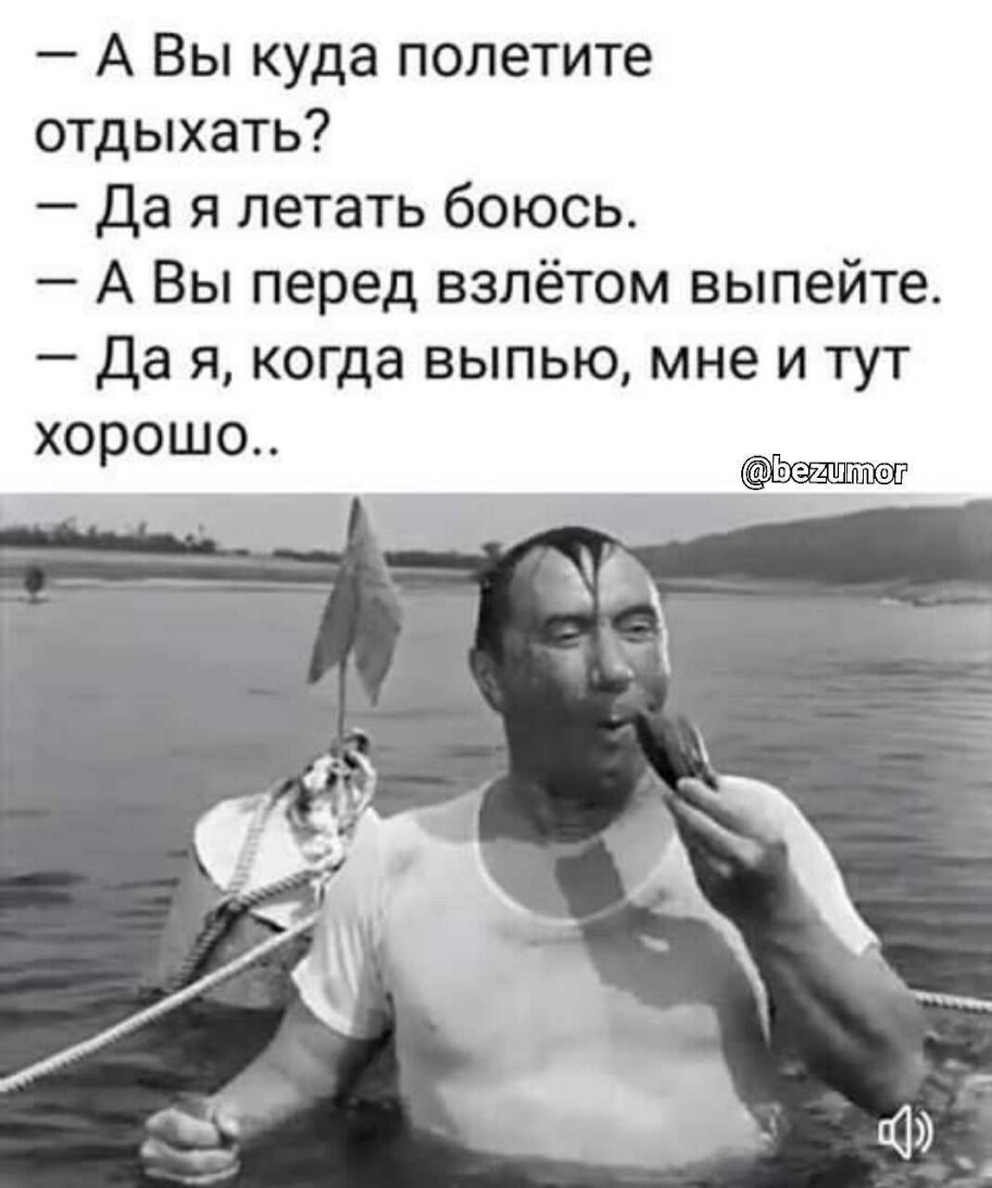 А Вы куда полетите отдыхать Да я летать боюсь А Вы перед взлётом выпейте Да я когда выпью мне и тут хорошо