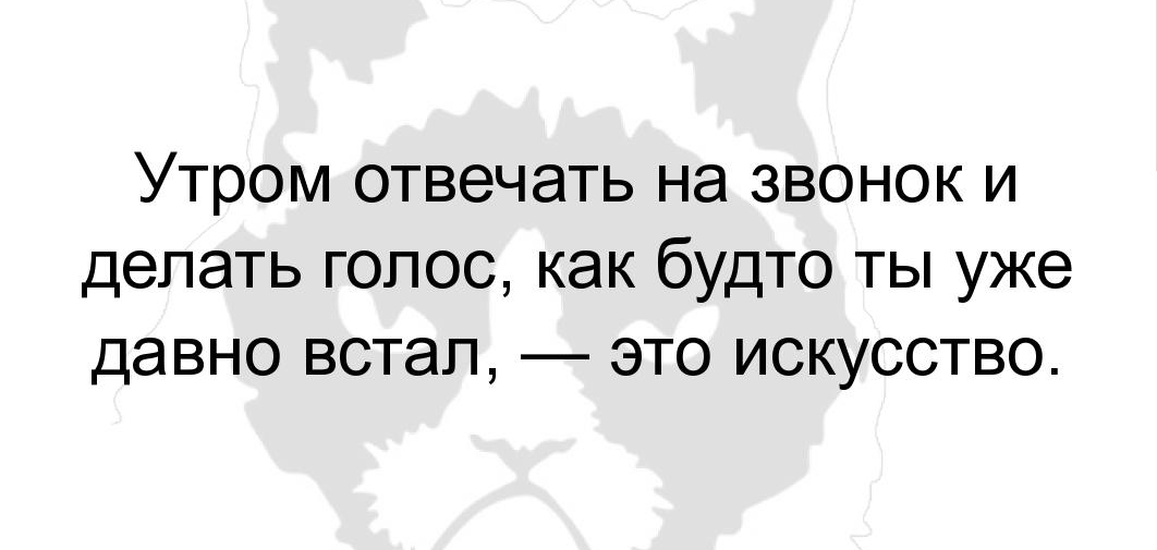 Утром отвечать на звонок и делать голос как будто ты уже давно встал это искусство