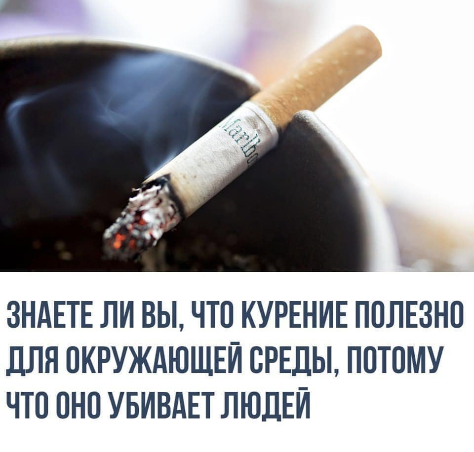 ЗНАЕТЕ ЛИ ВЫ ЧТО КУРЕНИЕ ПОЛЕЗНО дЛЯ ОКРУЖАЮЩЕЙ СРЕДЫ ПОТОМУ ЧТО ОНО УБИВАЕТ ЛЮДЕЙ