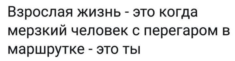 Взрослая жизнь это когда мерзкий человек с перегаром в маршрутке это ты