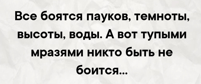 Все боятся пауков темноты высоты воды А вот тупыми мразями никто быть не боится