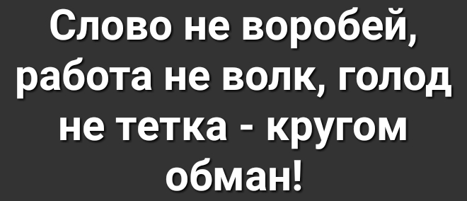 Слово не воробей работа не волк голод не тетка кругом обман