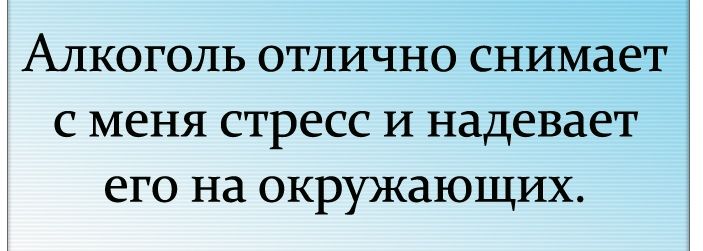 Алкоголь отлично снимает с меня стресс и надевает его на окружающих