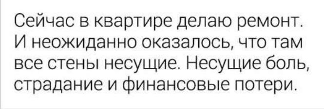 Сейчас в квартире делаю ремонт И неожиданно оказалось что там все стены несущие Несущие боль страдание и финансовые потери